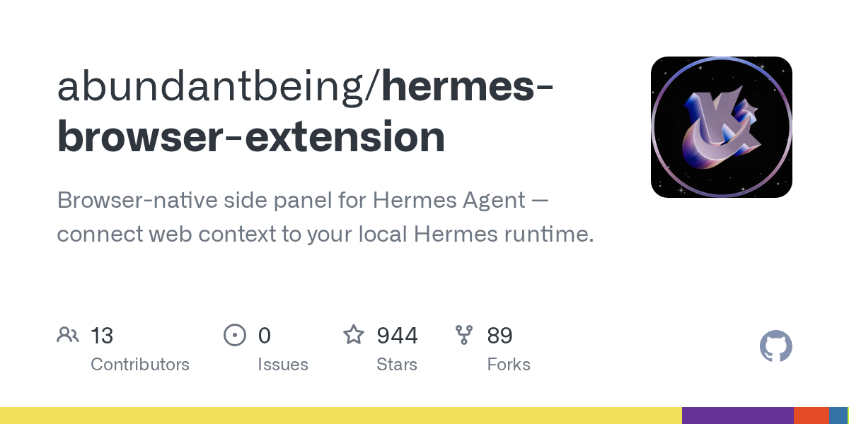 Hermes Browser Extension running as an AI assistant sidebar in a Chromium browser