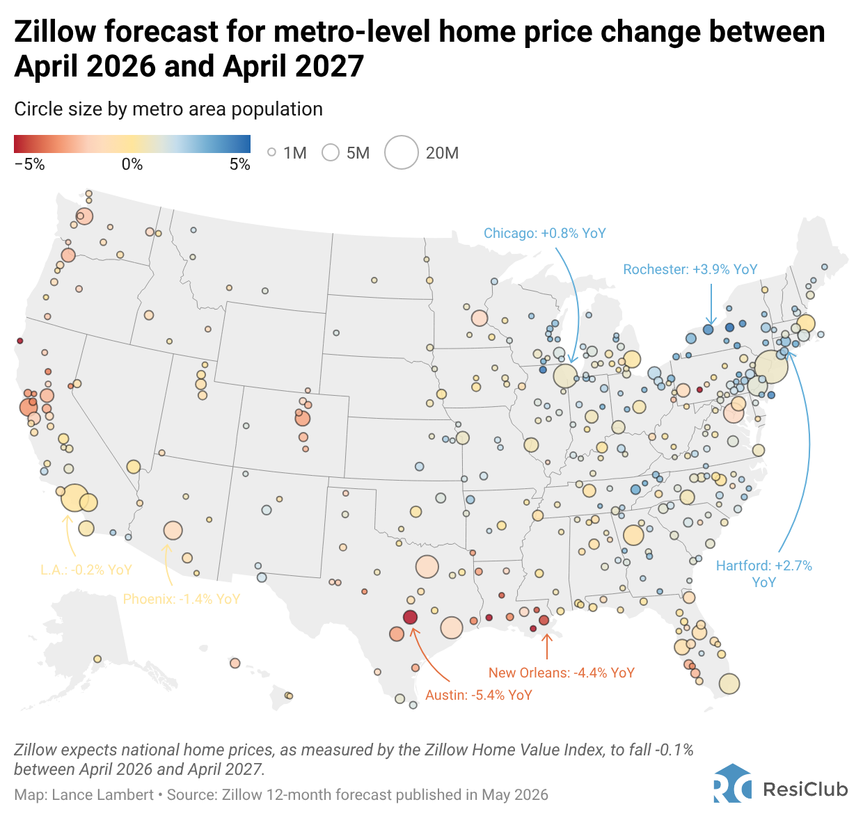 Zillow updates home price forecast across over 400 housing markets—see the map