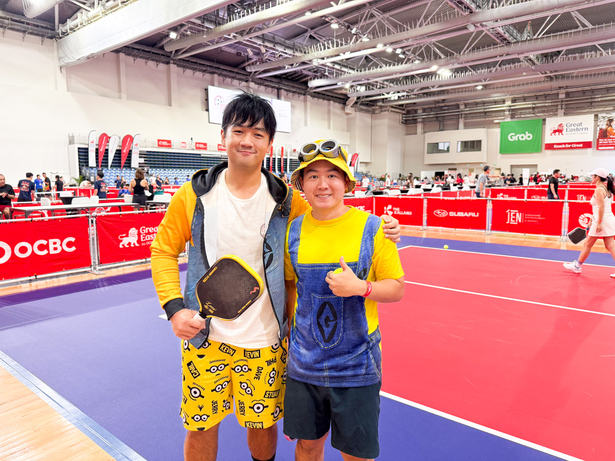 Michael & Sean, kidding around as Minions at the OCBC Open…and kicking ass!