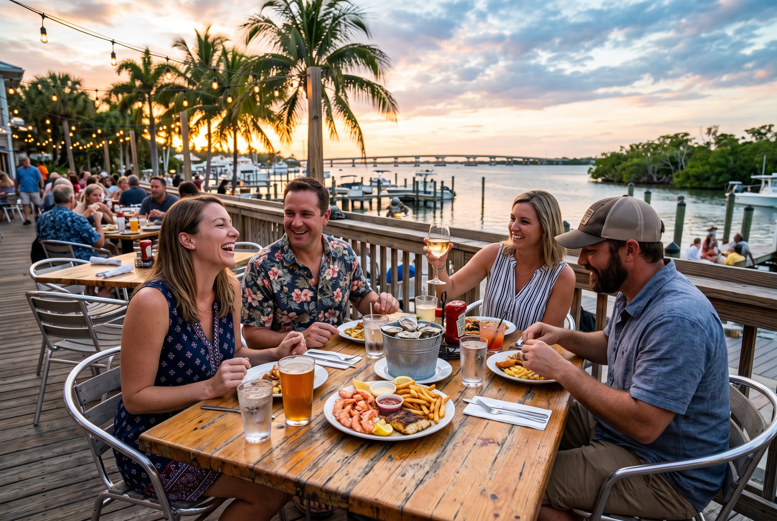 Outdoor waterfront dining scene representing the Treasure Coast restaurant scene
