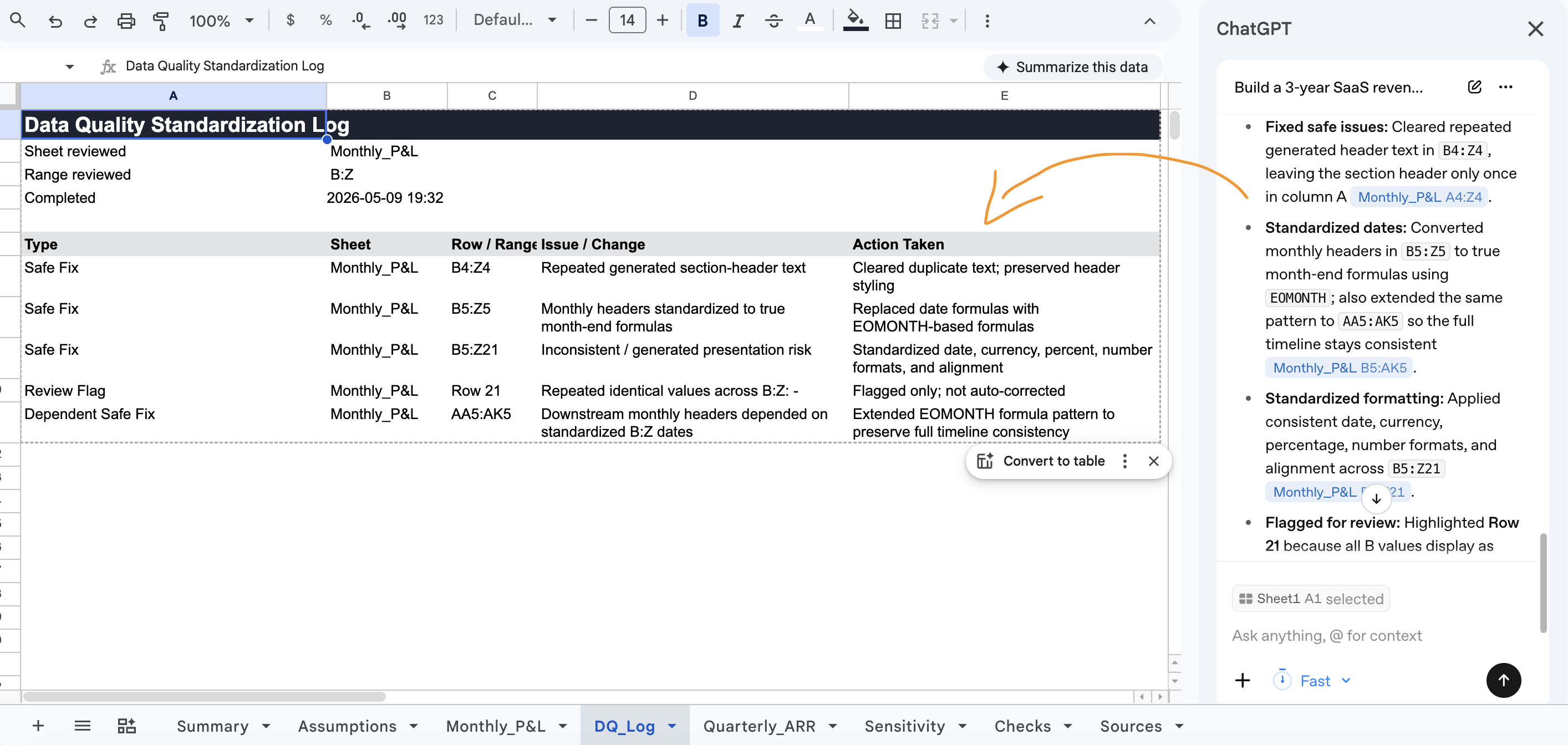 Cleaning a messy CRM export with the sidebar
