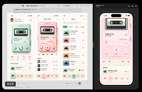 Working React music player built by Codex inside ChatGPT 5.5 Canvas