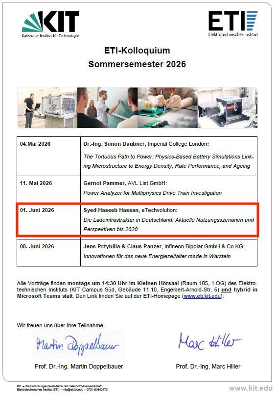 KIT Karlsruhe Institute of Technology ETI-Kolloquium invitation featuring Syed Haseeb Hassan