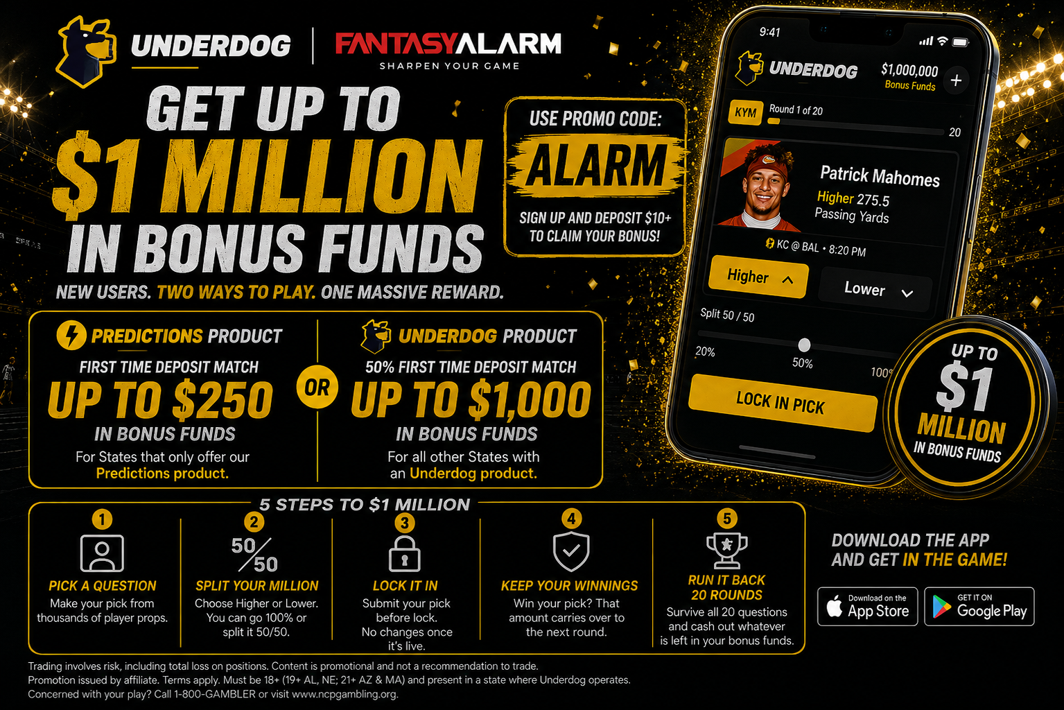 Underdog Fantasy - use promo code ALARM
