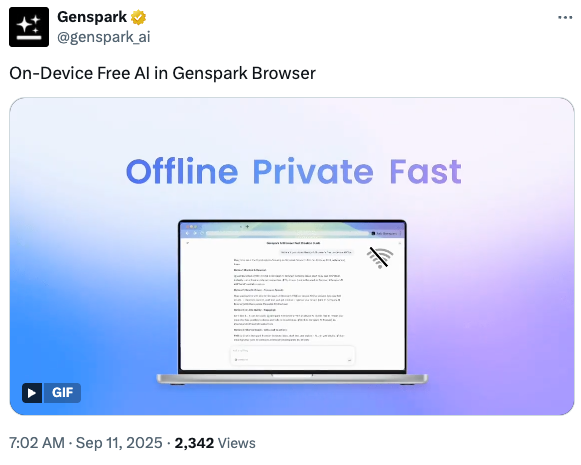 Genspark AI Browser Screenshot