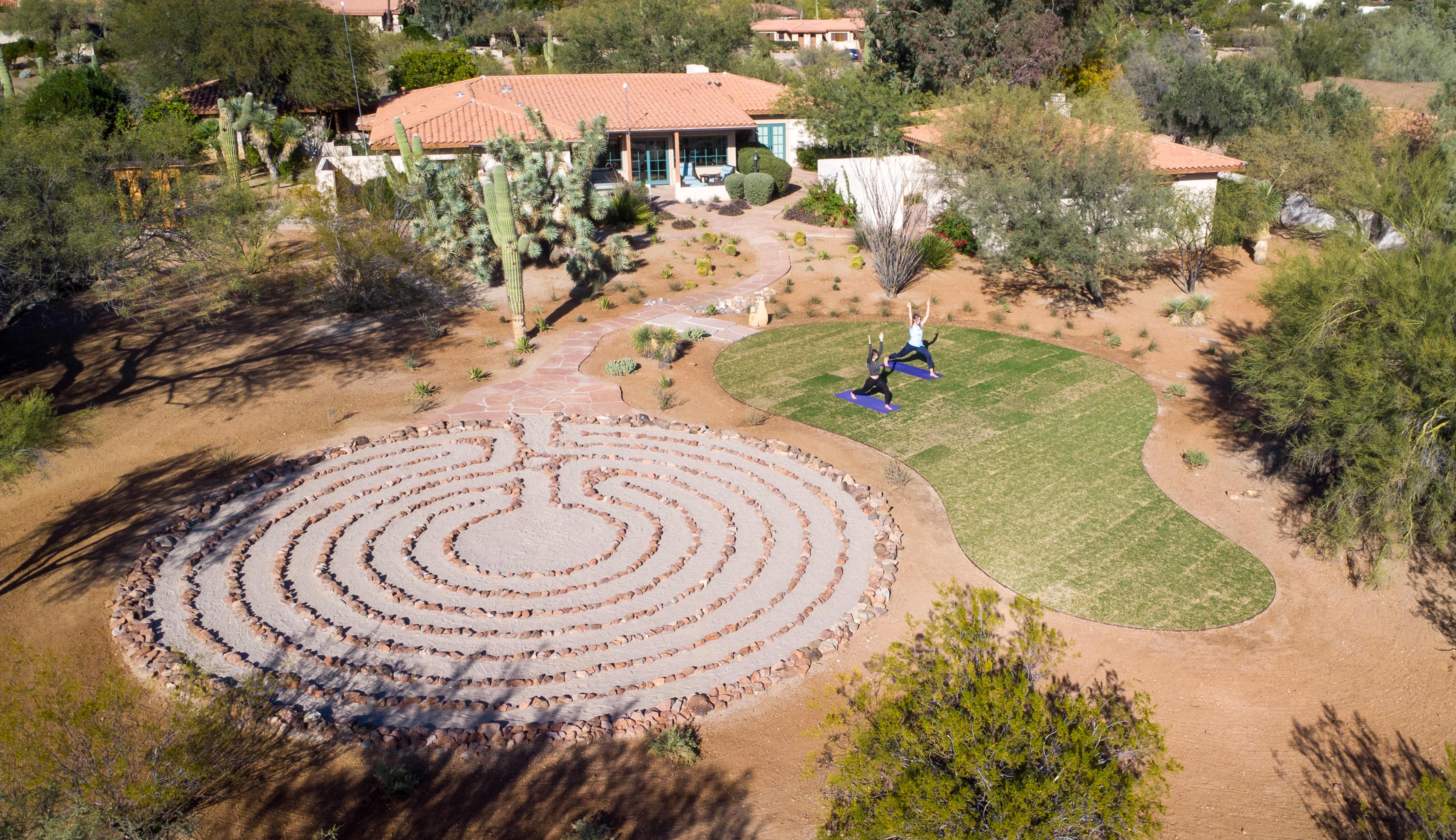 Garden labyrinth and desert landscaping at Rancho de los Caballeros