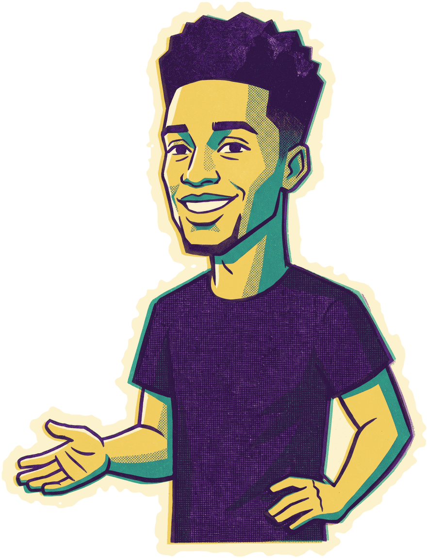 Illustrated portrait of Malwa, a barista, gesturing in welcome