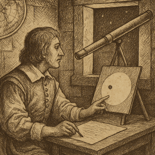 Jeremiah Horrocks observing the 1639 transit of Venus with a projected solar image