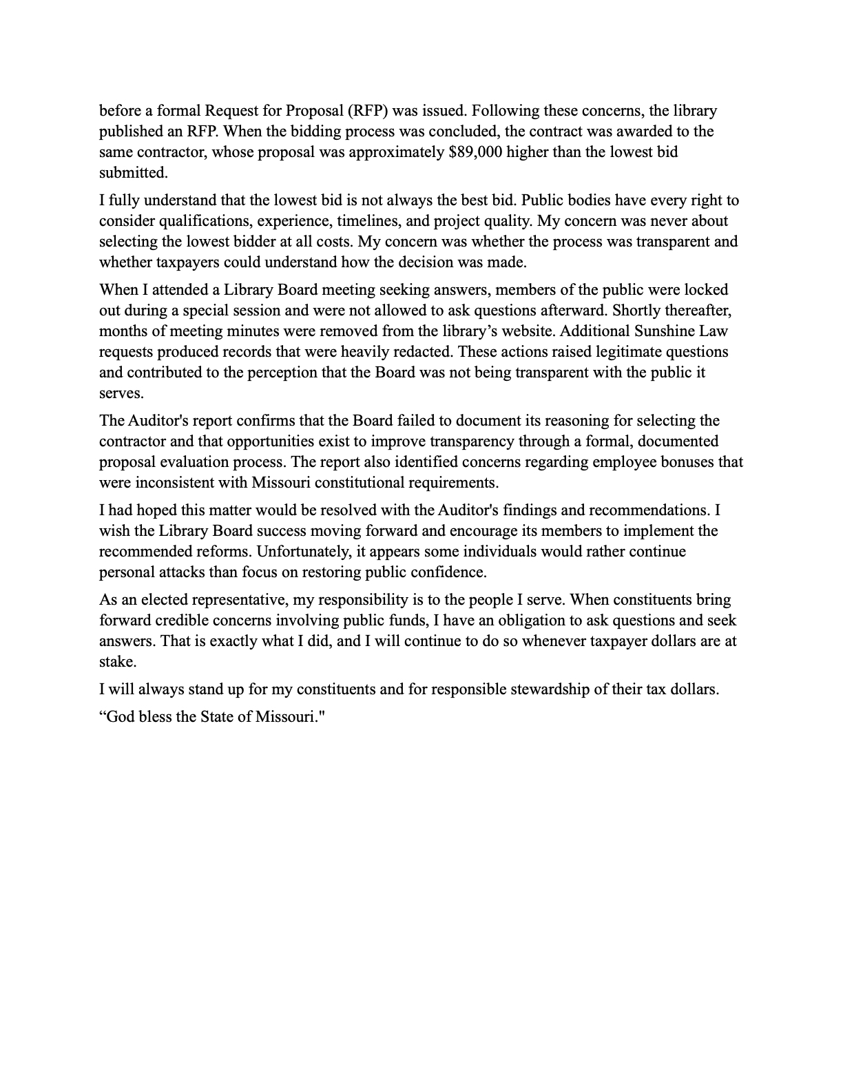 State Rep. Bill Lucas office response page two