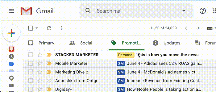 Dragging the welcome email into the Gmail Primary tab