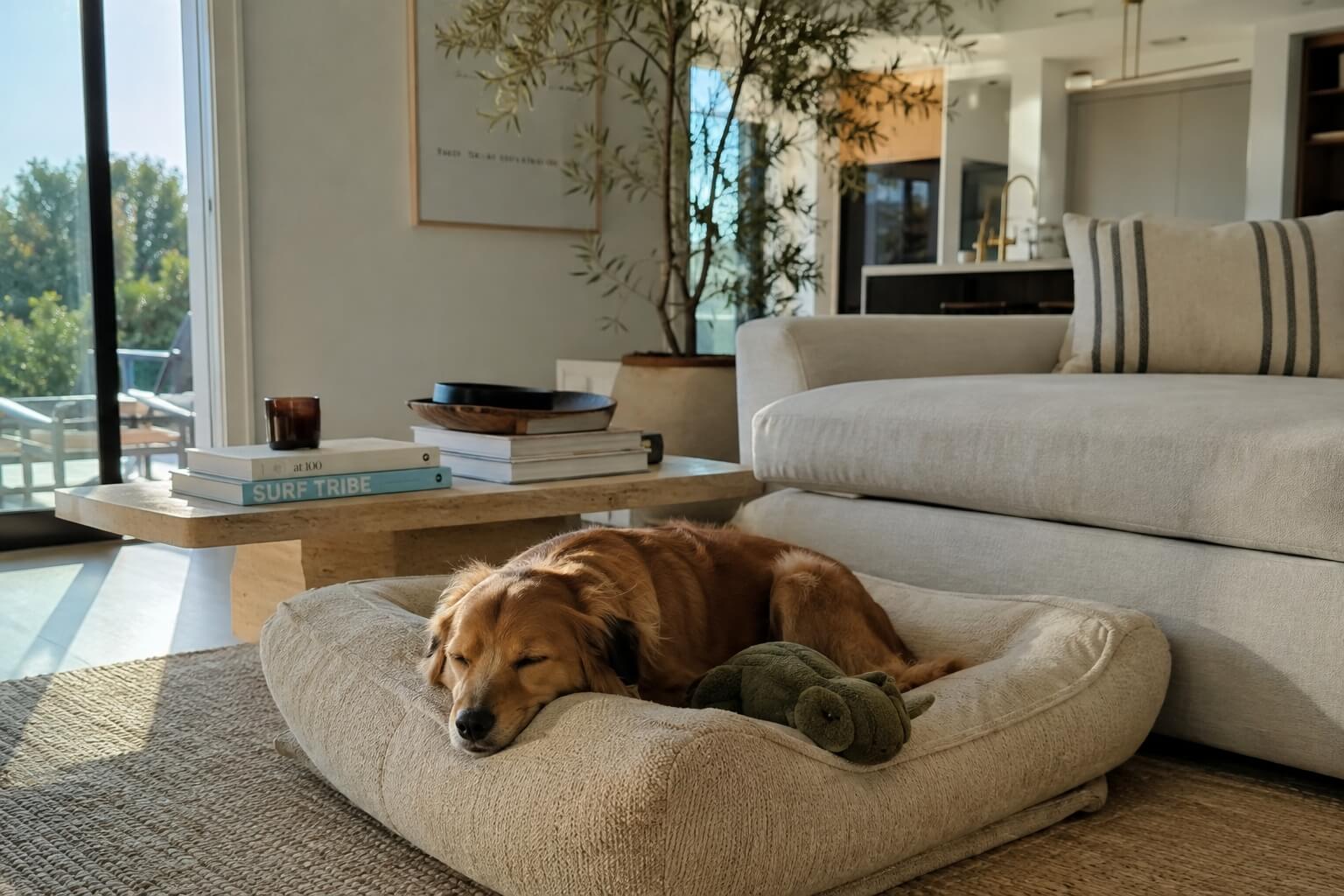 Dog relaxing at home during a quiet fall routine