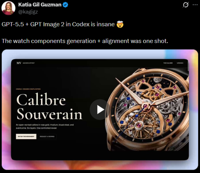 GPT-5.5 and GPT Image 2 watch UI demo by Katia Gil Guzman