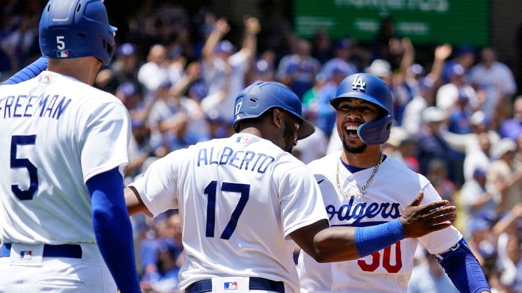 Los Angeles Dodgers celebrating run at Dodger Stadium during dominant 2026 MLB season