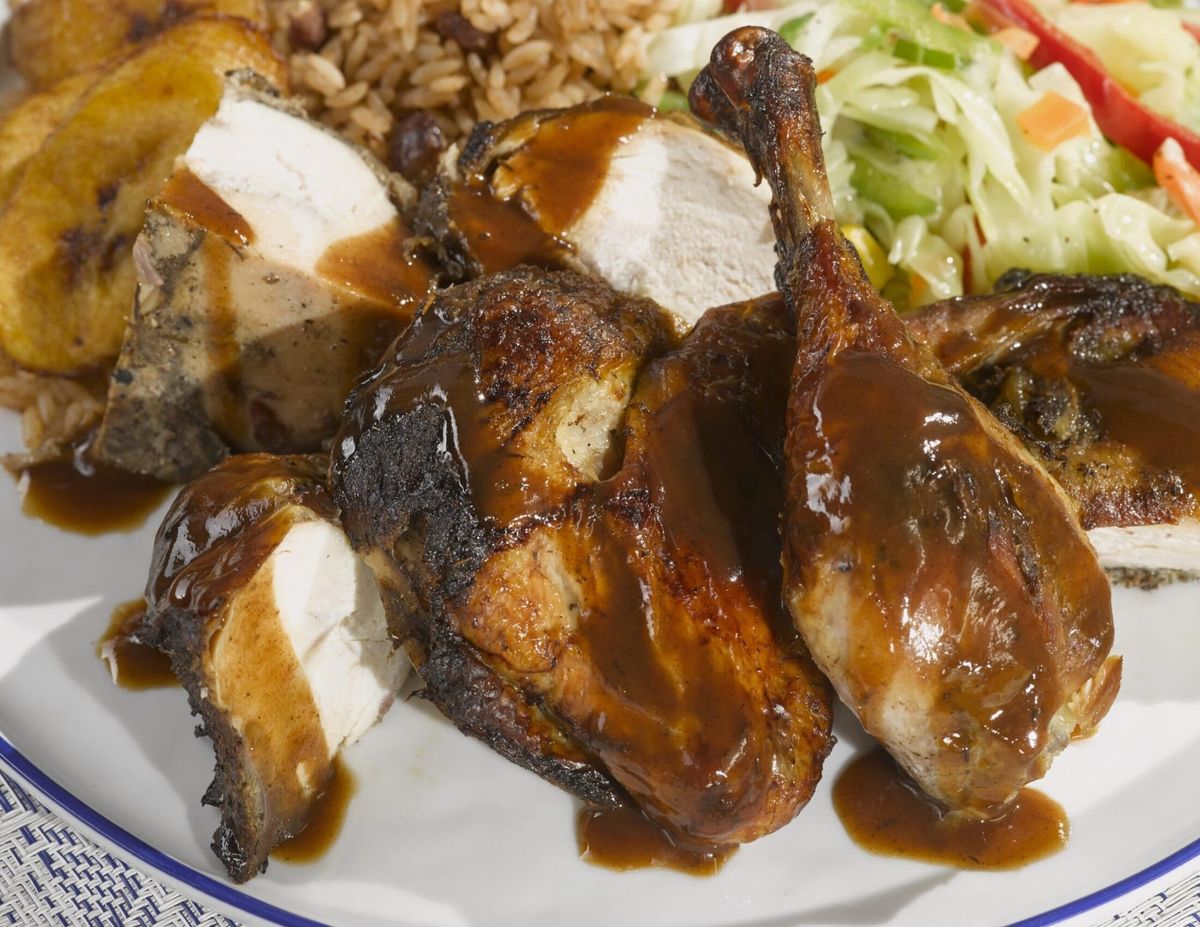 Golden Krust jerk chicken plate