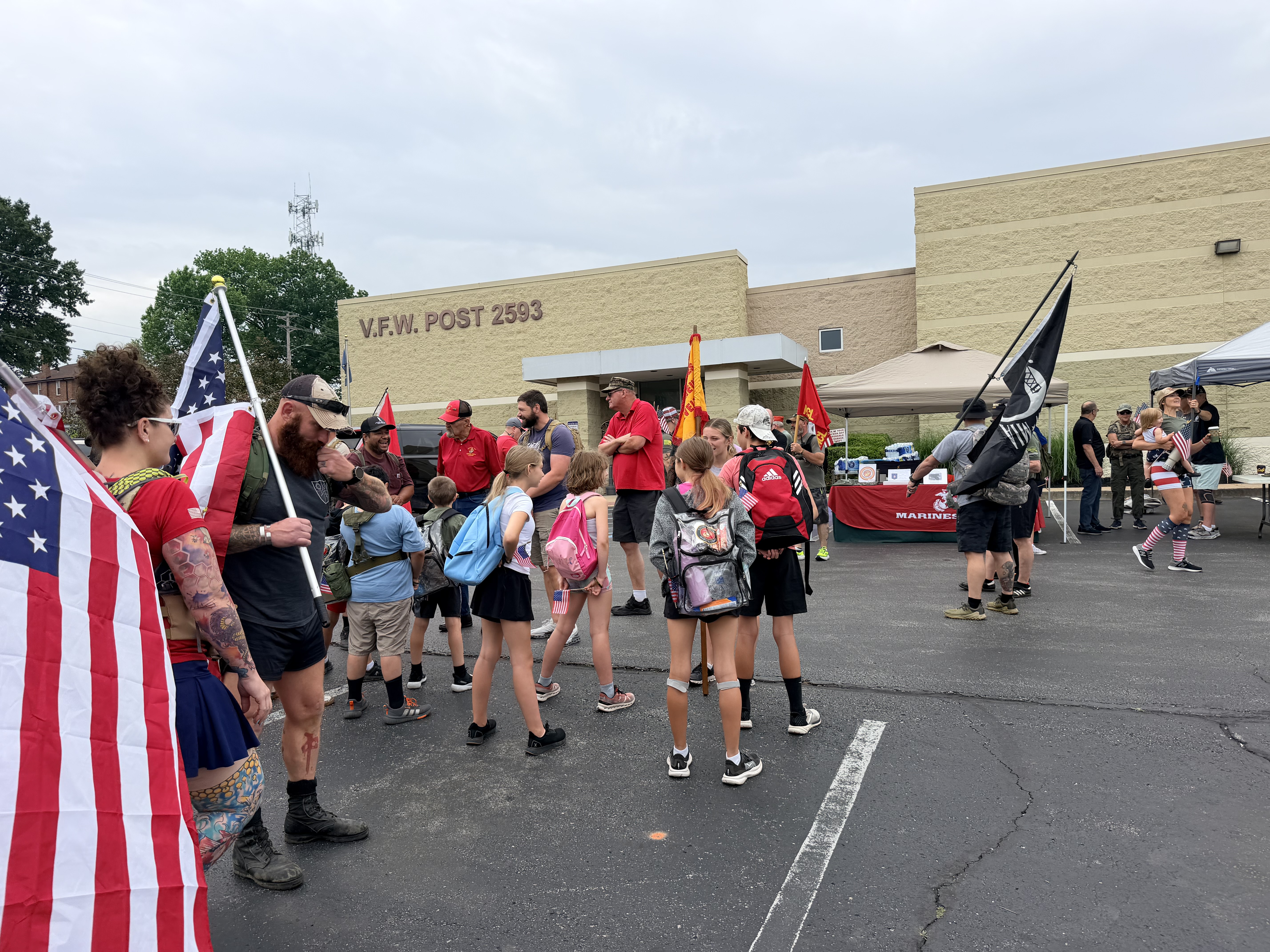 Families children and veterans gathered outside VFW Post 2593 in Arnold