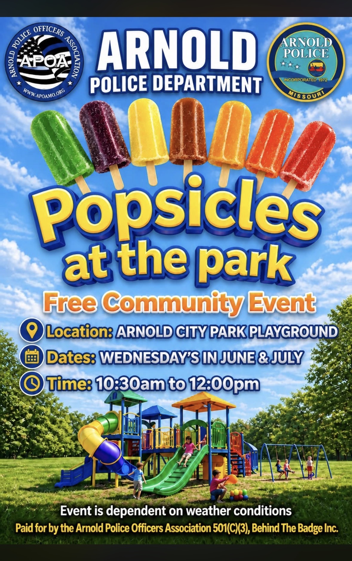 Arnold officers visiting with families during Popsicles at the Park