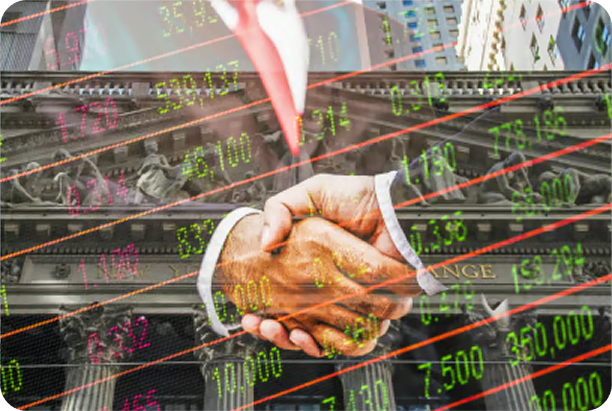 Handshake in front of stock exchange