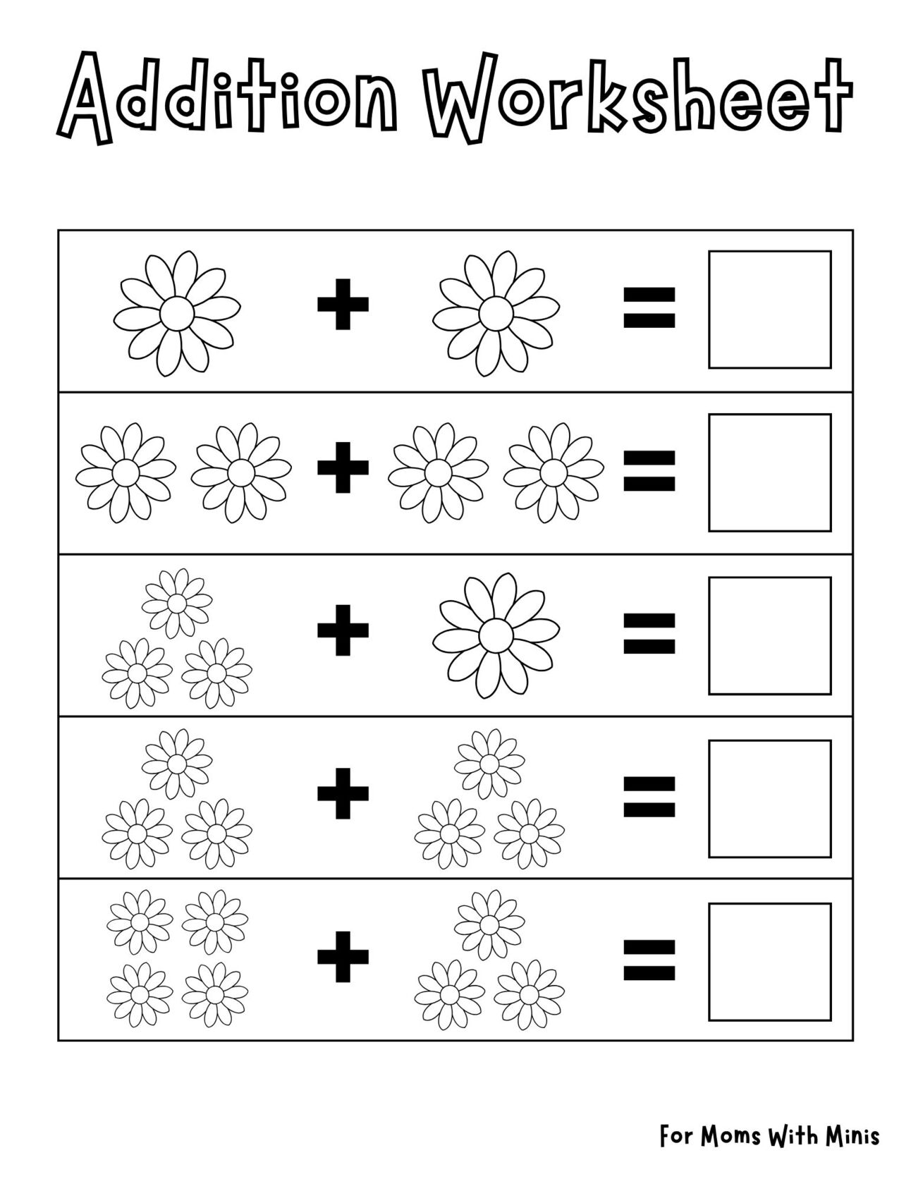 Addition Worksheet With Flowers