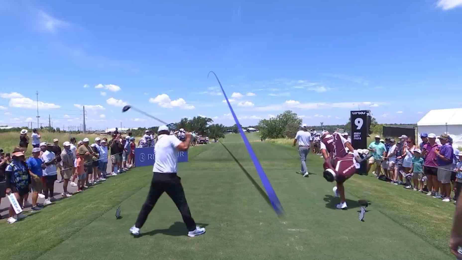 Brooks Koepka showing frustration during a LIV Golf event
