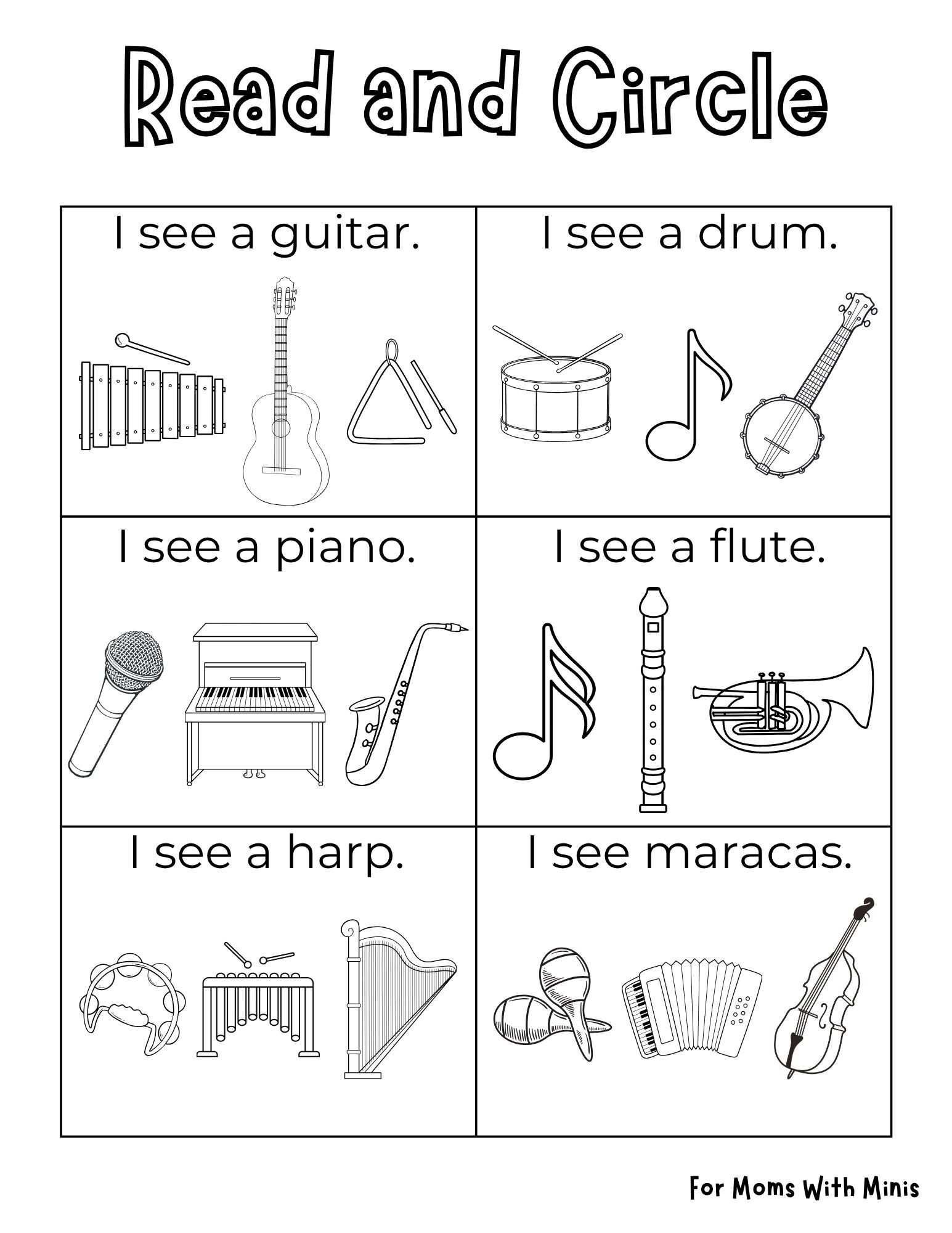 Musical Instruments Read and Circle
