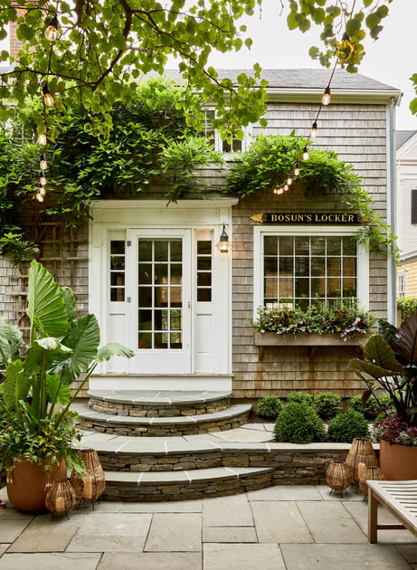 Shingled courtyard entrance at Faraway Nantucket