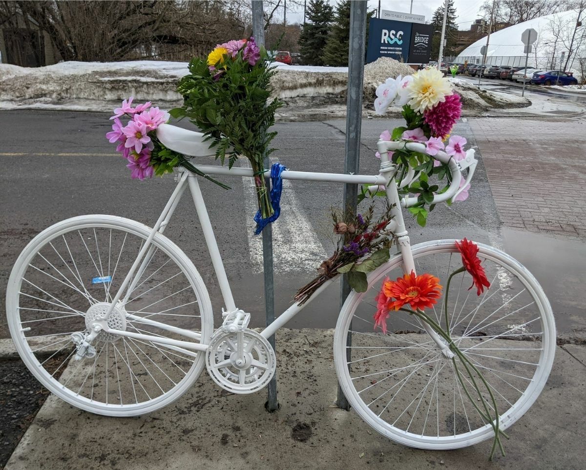 Ghost bike memorial for cyclist killed on dangerous stretch of road