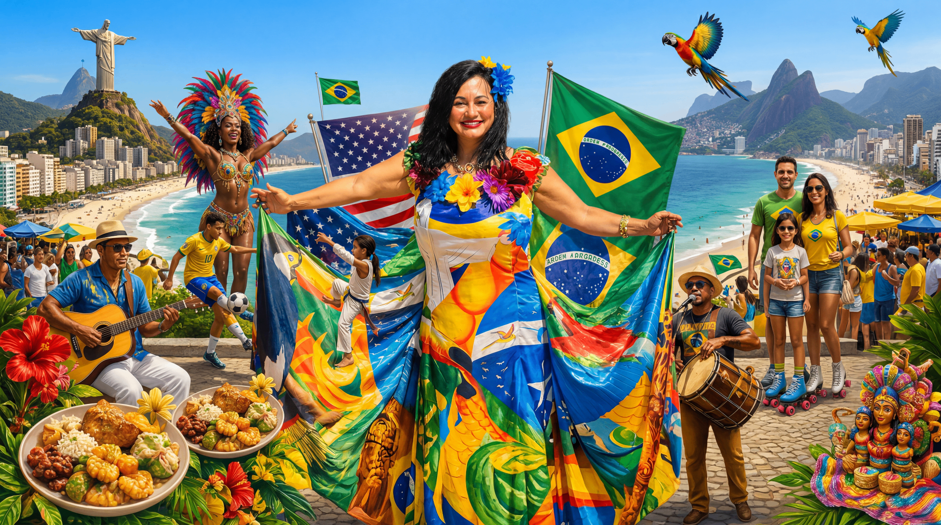 Colorful promotional illustration for the Brazilian Festival of Worcester