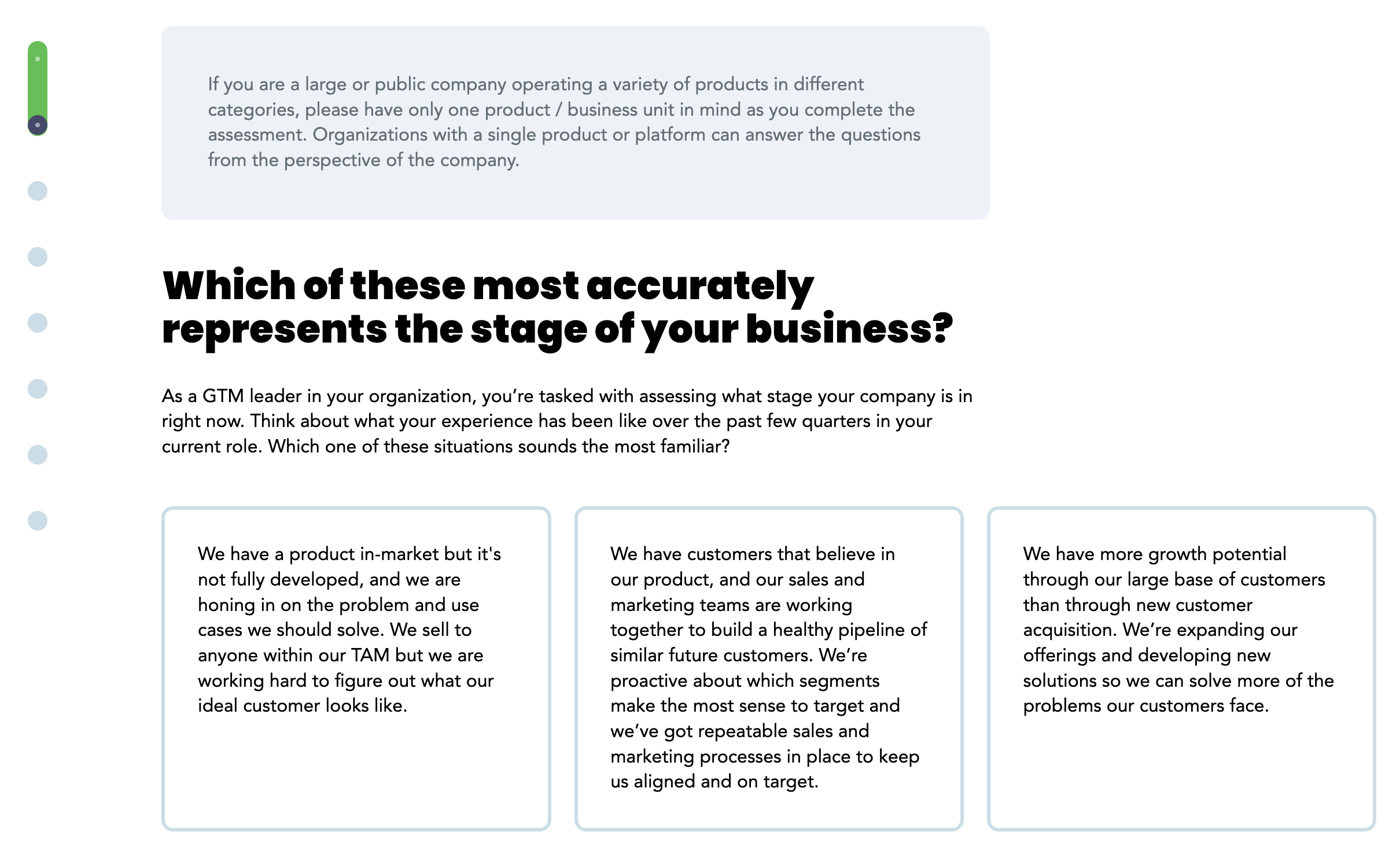 GTM Assessment sample question — scoring your go-to-market maturity