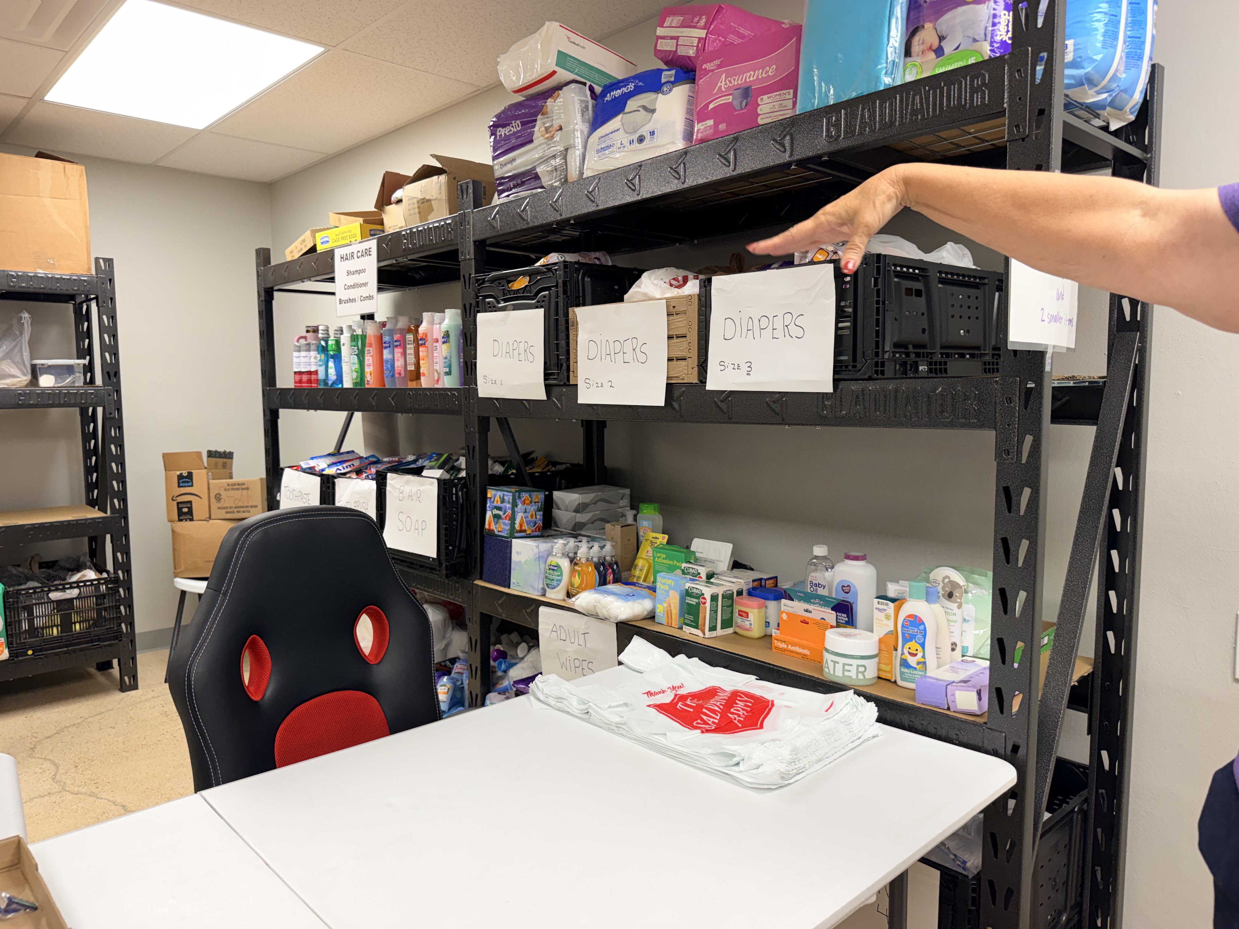 Personal care shelves at The Salvation Army in Arnold