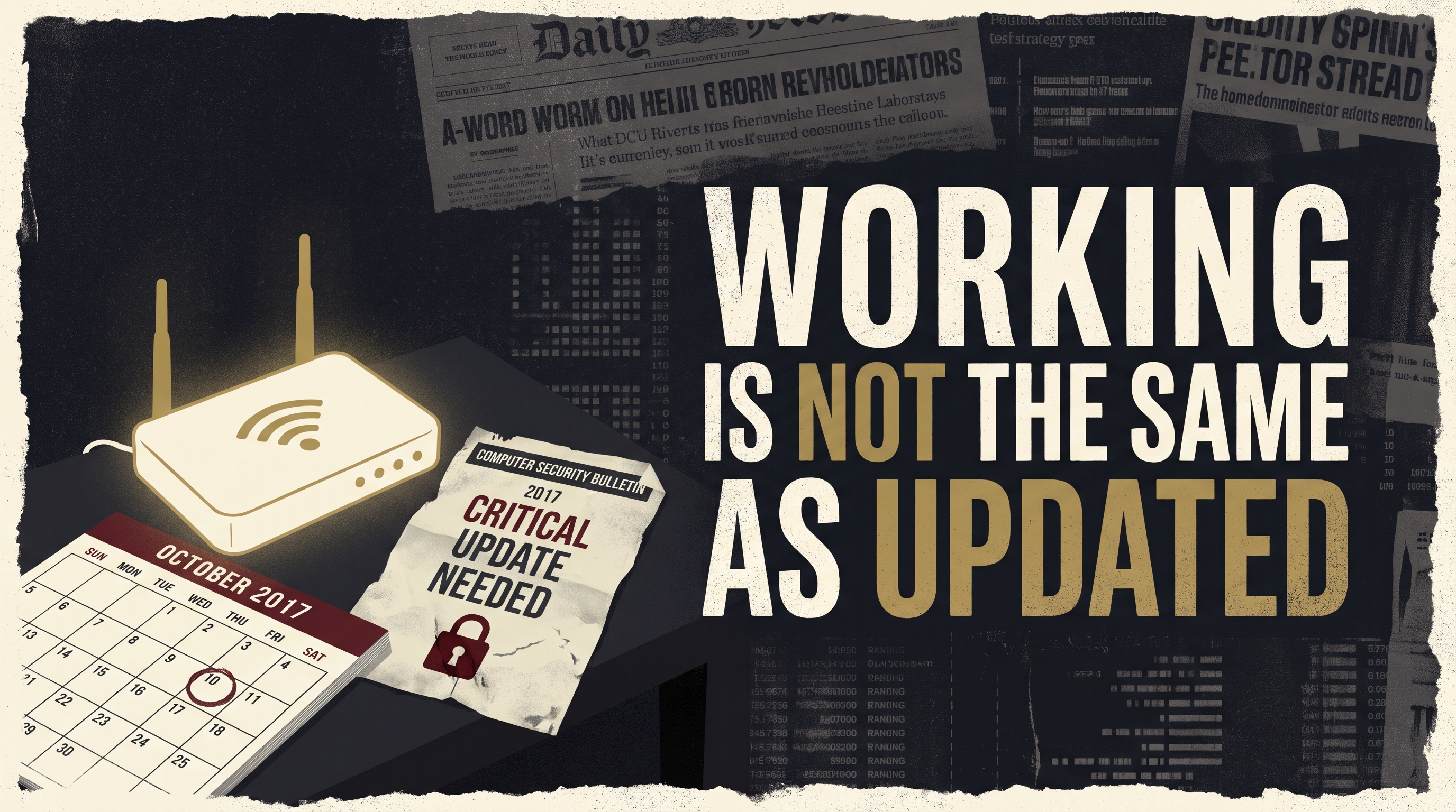 Illustrated poster about checking whether a working router still gets updates.