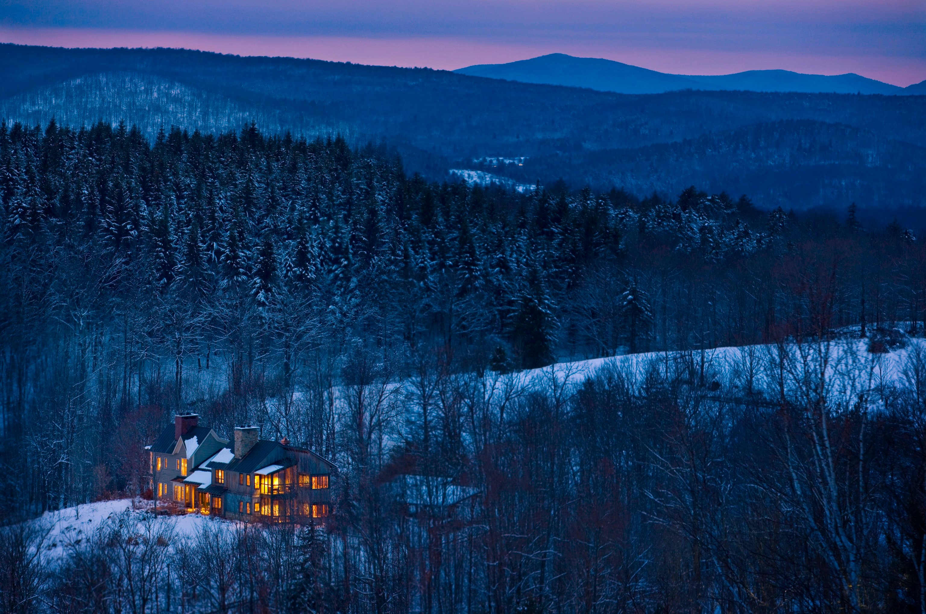 Twin Farms among snow-covered Vermont hills