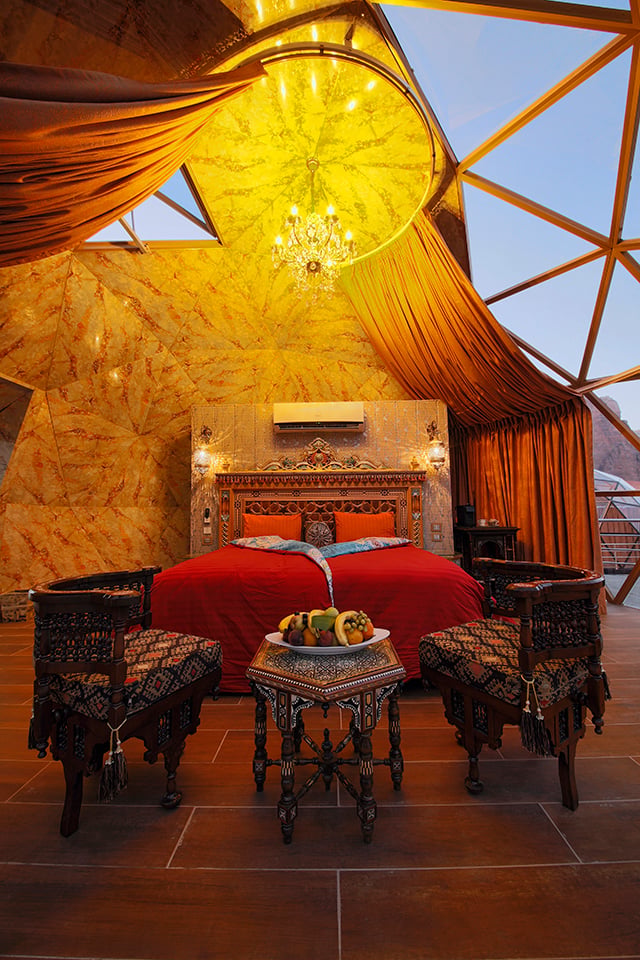 Decorated tent interior at Memories Aicha Luxury Camp