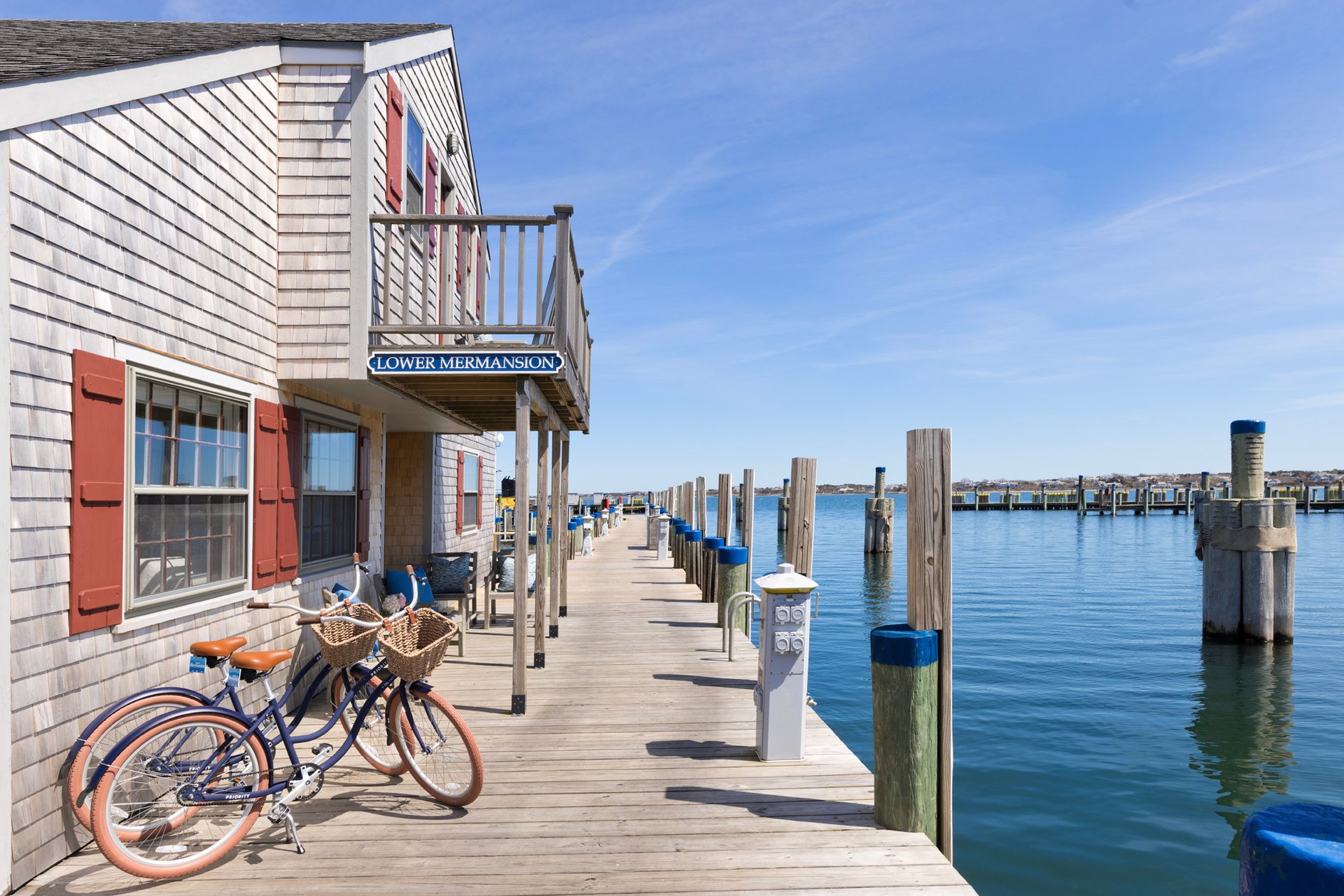 Nantucket cottage and bicycles on the Boat Basin wharf