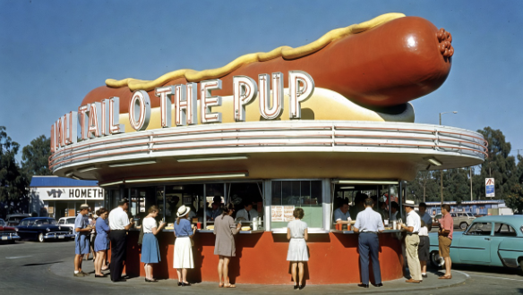 “Tail o’ the Pup” Hot Dog Stand, Los Angeles, 1956