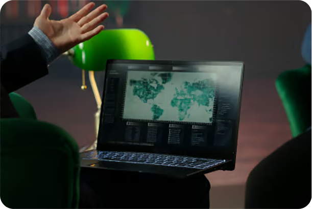 Laptop displaying global market data