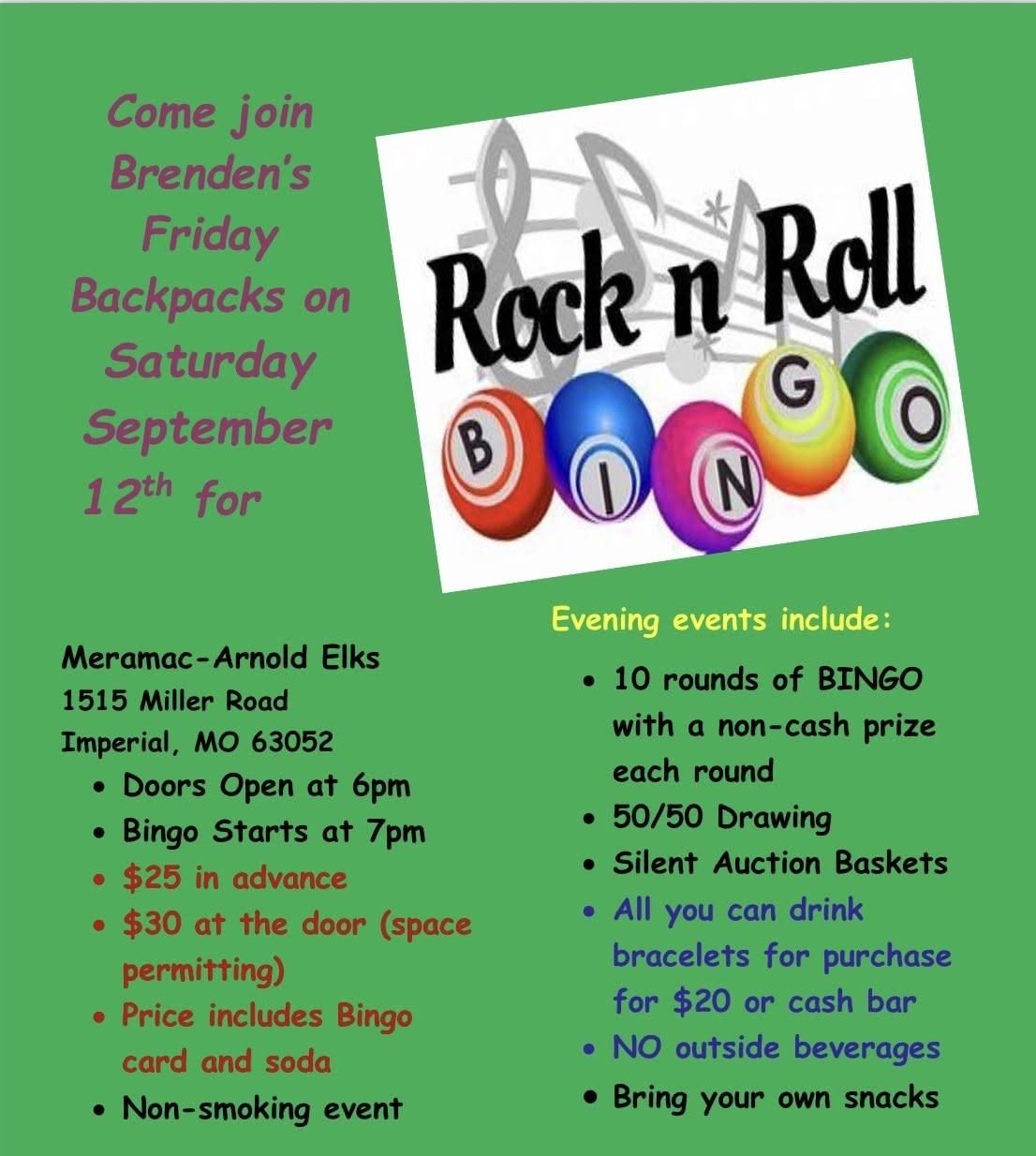 Rock and Roll Bingo Sept 12