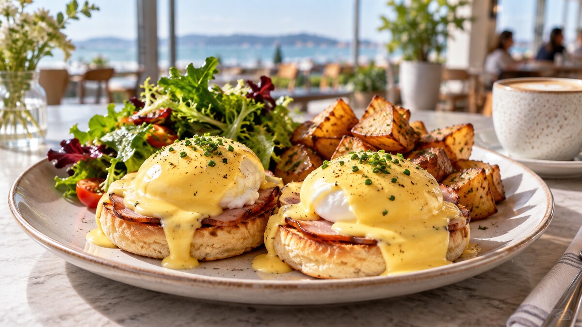 Signature Eggs Benedict at Yolks in Tsawwassen, Delta BC