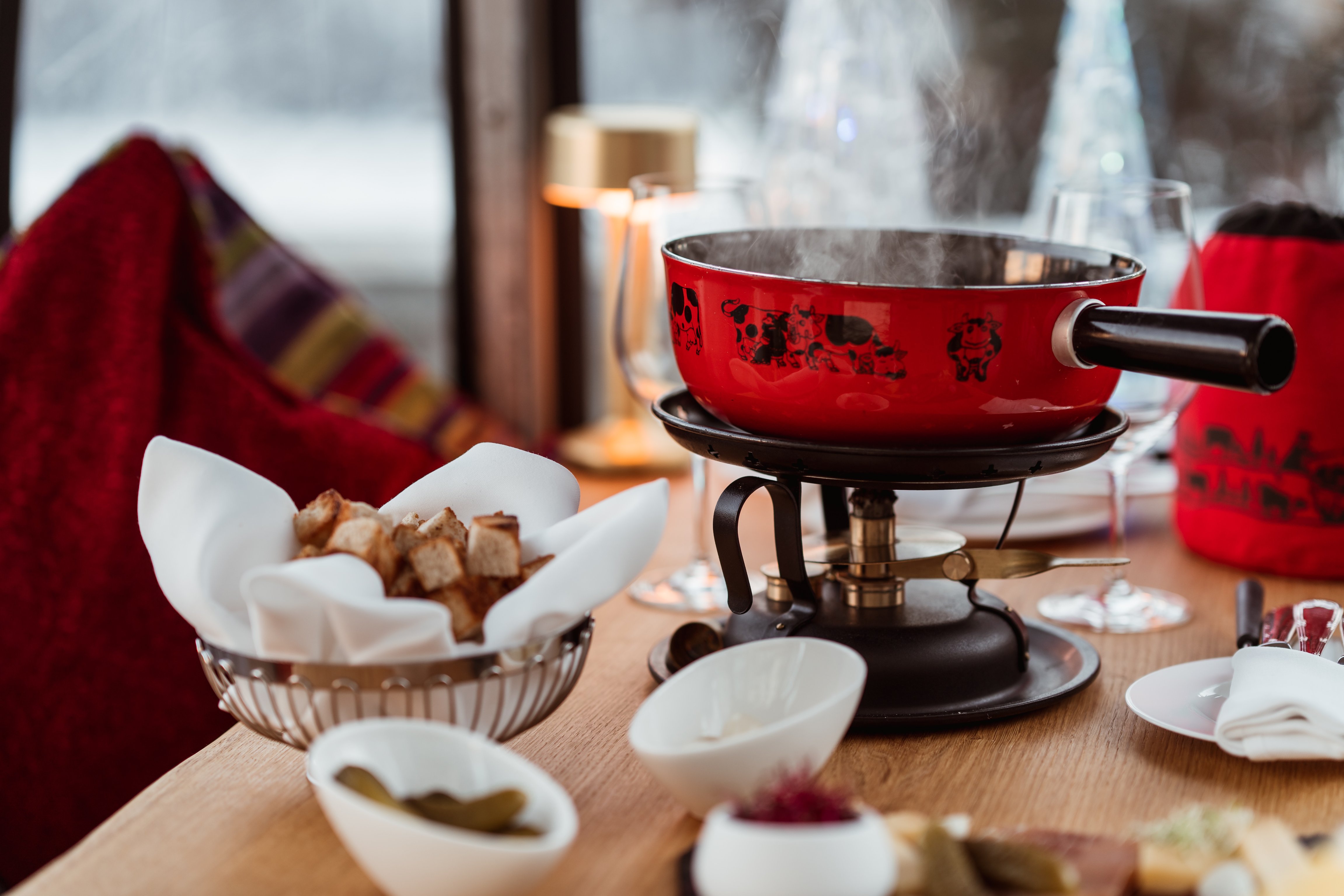 Swiss cheese fondue served at Carlton Hotel St. Moritz