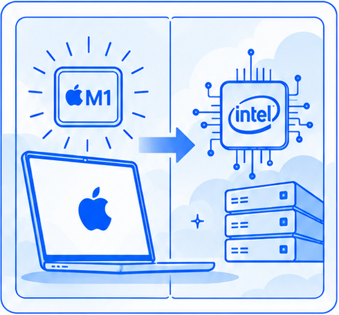 Apple M1 laptop and Intel processor with servers