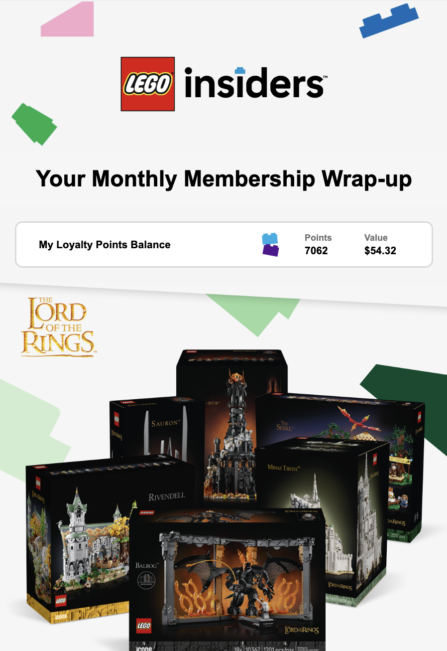 LEGO membership wrap-up email