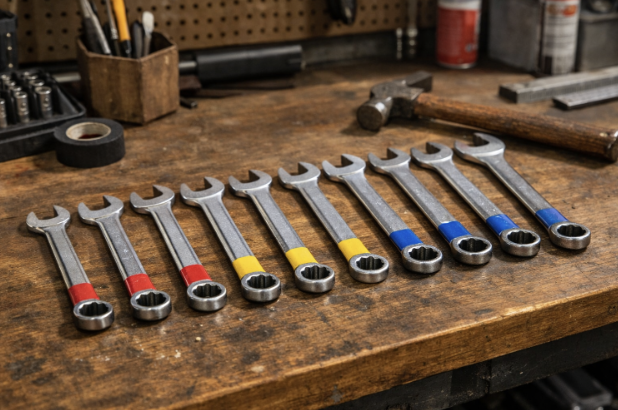 Open-end wrenches with small color marks on the handles