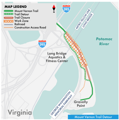 Gravelly Point Mount Vernon Trail detour map