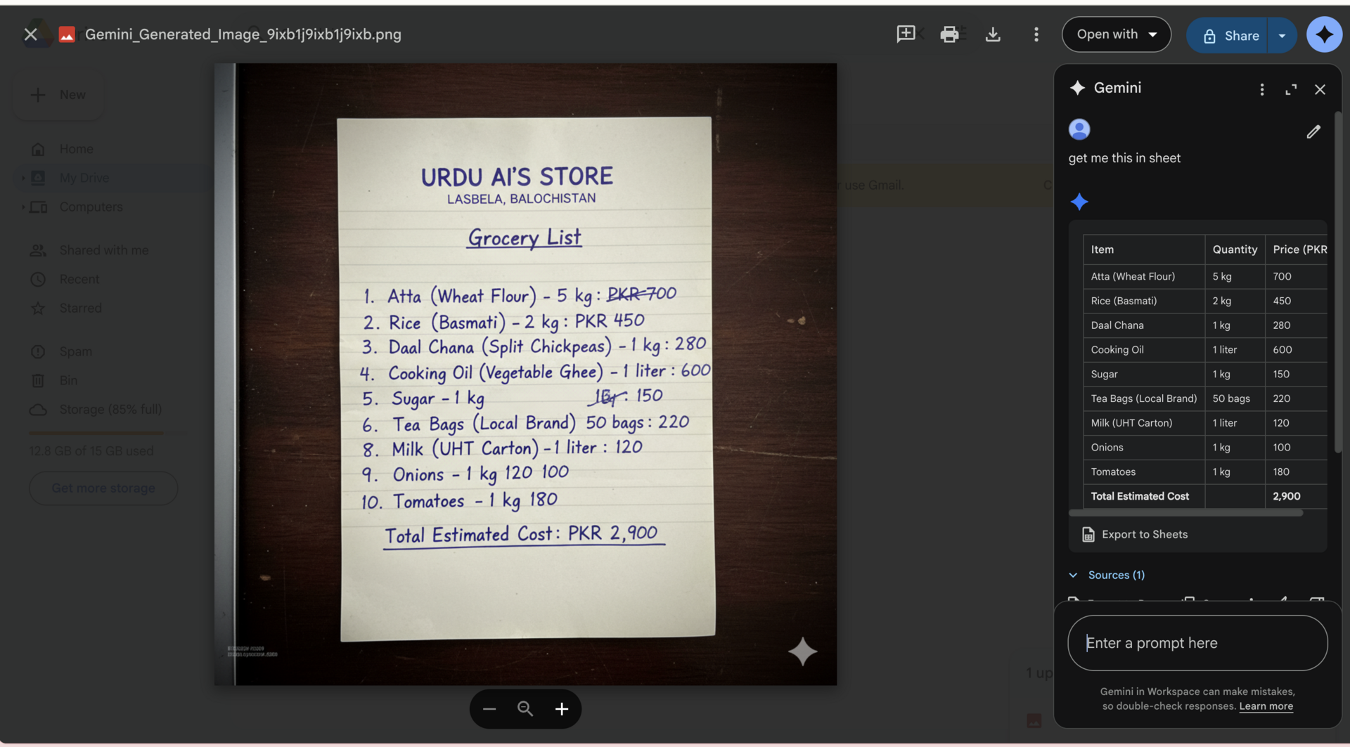 Gemini AI in Google Drive Screenshot