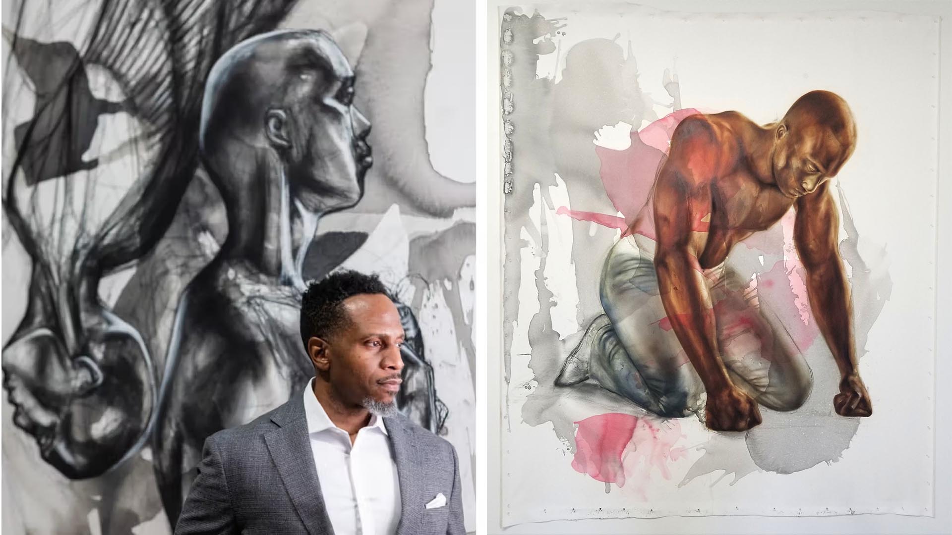 Artist Imo Nse Imeh with his original works of art