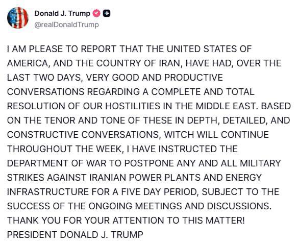 Trump announces five-day pause on Iran strikes, citing productive talks