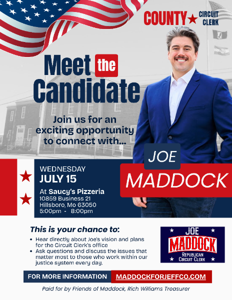 Joe Maddock Meet the Candidate Event Flyer