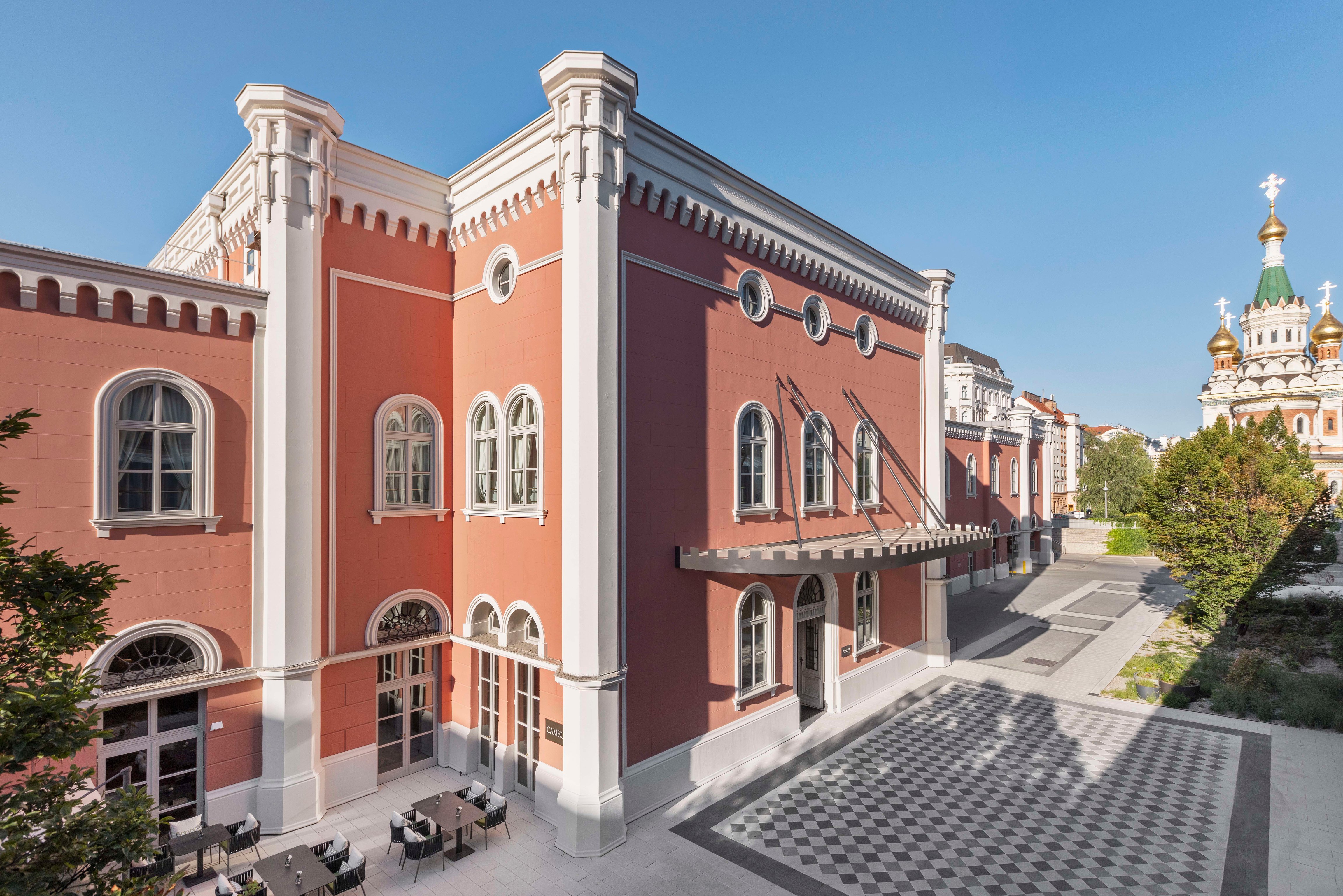 Pink historic façade of the Imperial Riding School in Vienna