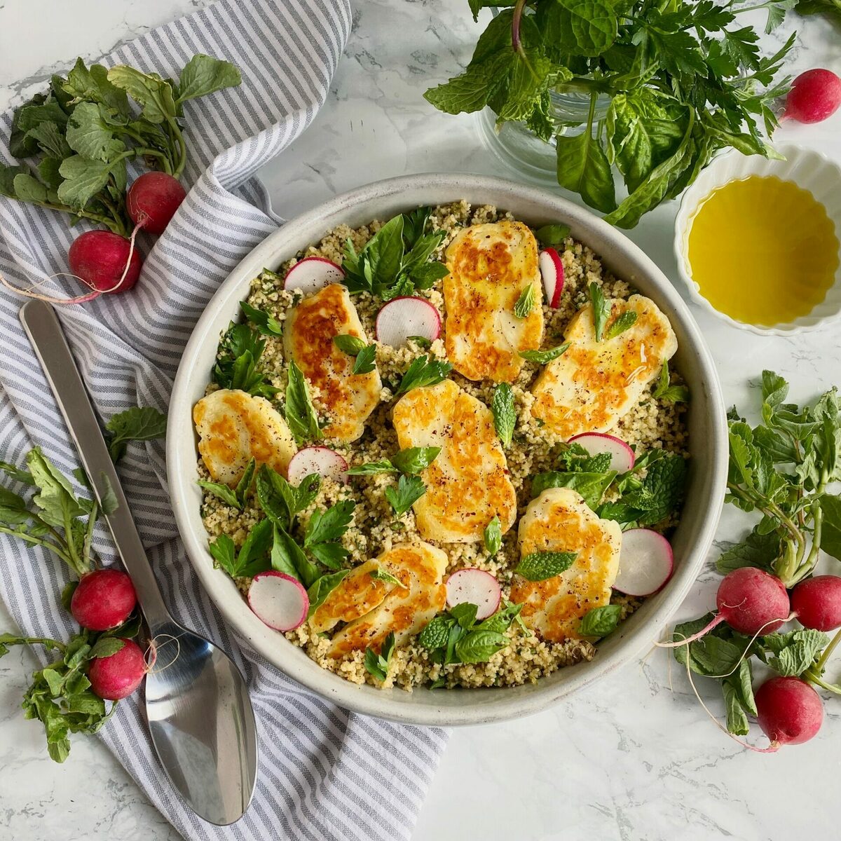 Recipe: Herbed Couscous Salad with Fried Halloumi
