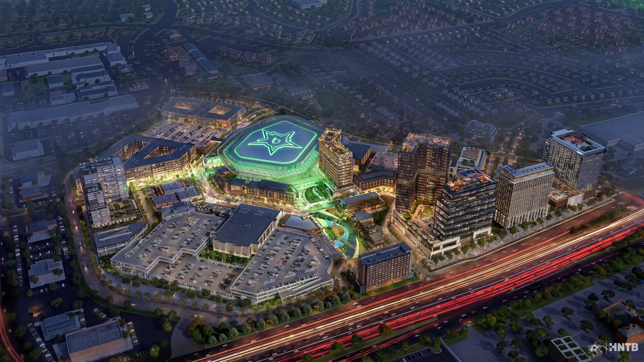 HNTB rendering of the proposed Dallas Stars arena and surrounding mixed-use district