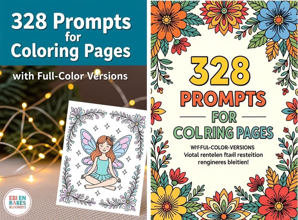 What is 328 Prompts for Coloring Pages with Full-Color Versions?